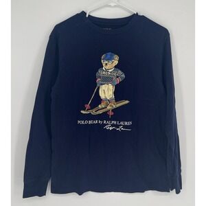 Polo Ralph Lauren Boys Polo Bear Graphic Long Sleeve Blue Shirt Sz L (14/16)